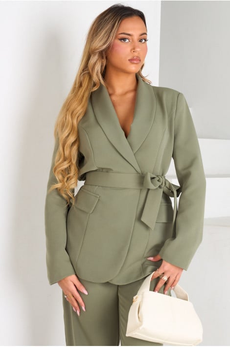 Julia™ - Blazer Khaki con Cintura di Qualità Premium